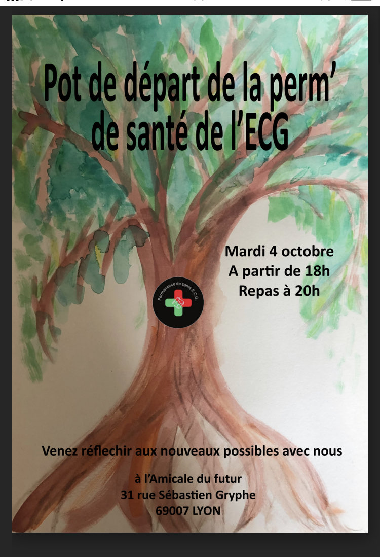 L'Amicale du Futur, 31 rue Sébastien Gryphe Lyon 7e MAR 04/10 – 18H – POT DE DÉPART DE LA PERM SANTÉ