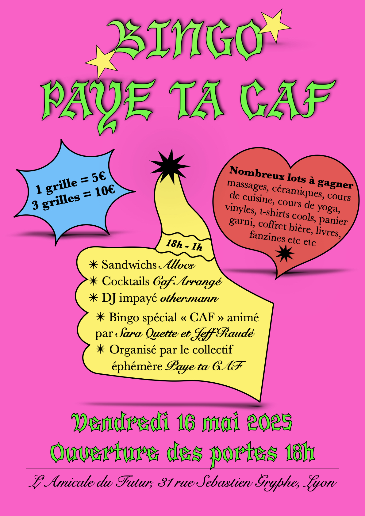 L'Amicale du Futur, 31 rue Sébastien Gryphe Lyon 7e Ven 16/05-18h Bingo « Paye ta caf »
